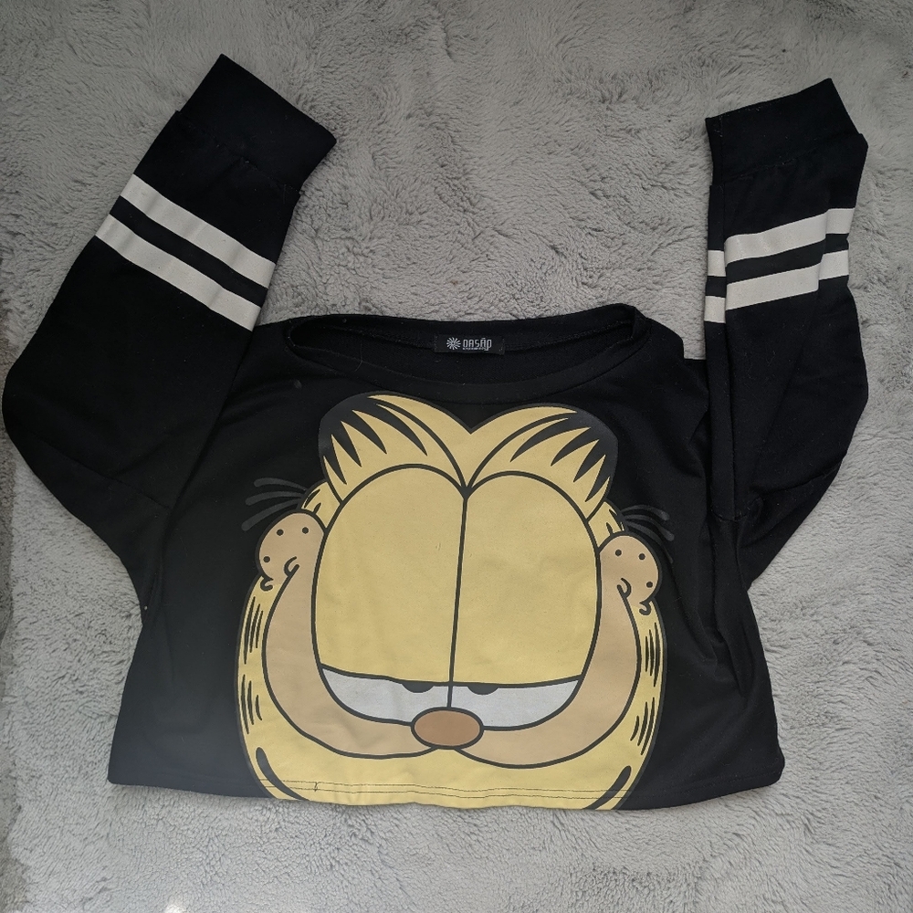 Garfield Graphic Crop Sweatshirt | Oasap | Size XL (Oversized L)